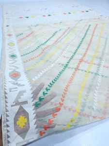 Exclusif Deshi Dhakai Jamdani Orange Sharee Qualité d'exportation pour les femmes JAMDANI FABRIC Bleu ROUGE VERT Doré du Bangladesh - Product Image 3