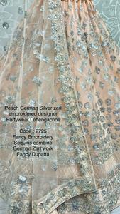 Hermoso Lehenga Choli Bordado en Color Durazno con Diseño Alemán Plateado para Fiestas, Estilo Clásico hasta el Suelo - Product Image 3