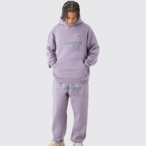 Personalizado 100% algodón Terry ácido lavado sudor trajes de gran tamaño Streetwear chándal hombres Flare pantalones de chándal apilados y conjunto de Sudadera con capucha - Product Image 1