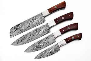 Lot de 4 couteaux de cuisine japonais classiques faits à la main en acier Damas ensemble de couteaux de chef avec manche en bois vente en gros - Product Image 2