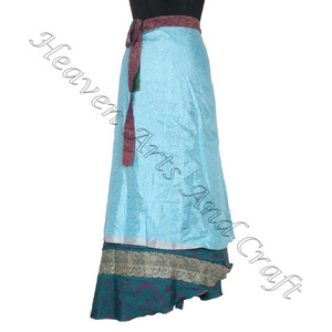 กระโปรงยาวผ้าส่าหรี2ชั้นสไตล์วินเทจผ้าส่าหรี - Product Image 4