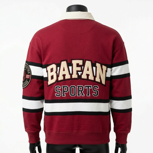 Chemises de rugby pour hommes en tissu polaire coton-polyester durable, design classique à rayures, logo brodé personnalisé. - Product Image 5