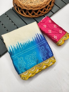 Saree étnico con estampado Bandhej colorido con borde bordado tradicional fiesta de boda Diwali Festival desgaste para graduación temporada de invierno - Product Image 3