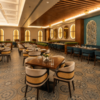 Silla de Mimbre Estilo Español para Comida Rápida, Asiento Tapizado en Tela, Muebles de Madera para Comedor, Cafetería, Sofá para Proyectos de Restaurantes