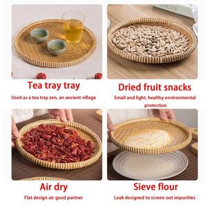 Bandeja Redonda de Bambú Estilo Boho, Bandeja de Servicio Vintage Bohemia con Asa, Bandeja para Té Hecha en Vietnam por Fba Amazo - Product Image 2