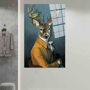 ภาพพิมพ์บนผ้าใบลายกวางในชุดสูท: ของตกแต่งผนังสไตล์ลอฟท์สมัยใหม่, ศิลปะบนกระจกนิรภัย - Product Image 1