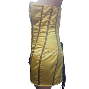 Robe Corset Dorée en Satin Sur Mesure avec Baleines Marron, Bustier Sans Bretelles, Tenue Corset Moulante Tendance pour Femme - Product Image 1