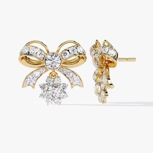 Boucles d'oreilles en or jaune 10K/14K/18K avec diamants ronds de laboratoire pour femmes, clarté VS, design floral, bijoux hip-hop - Product Image 5