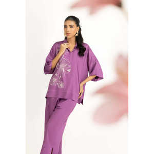 Conjunto Coordinado IUSTTS-1248 de Lino Árabe Bordado, Blusa Casual con Mangas Tres Cuartos para Primavera/Verano - Product Image 3