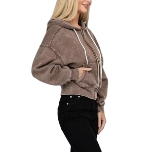 Sudadera con capucha vintage para mujer, con cremallera, lavado ácido, algodón French Terry 400GSM, estilo urbano personalizado, proveedor de fábrica OEM de marca privada - Product Image 4