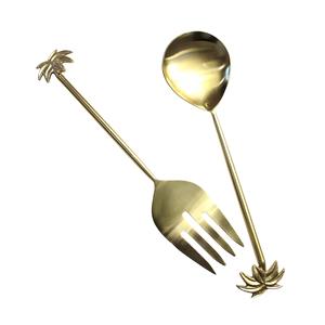 Juego de 2 cubiertos para servir ensaladas de latón macizo con diseño de palma para hotel y restaurante, juego de cubiertos de palma para el hogar - Product Image 1