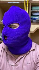 Masque cagoule tricoté violet, couleur unie, unisexe, fait main, bonnet d'hiver 56-58CM, style décontracté, pour adulte - Product Image 2