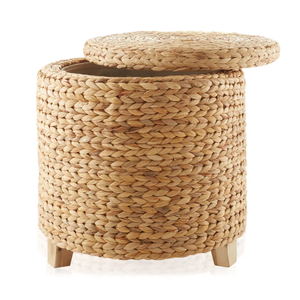 Bon choix tissé à la main naturel jacinthe d'eau pouf tabouret rond stockage pour salon tabourets poufs en gros du Vietnam - Product Image 2