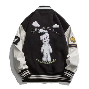 Chaqueta de béisbol universitaria de lana de invierno recortada personalizada para mujer, abrigo de bombardero para mujer, decoración bordada, abrigo de moda con estampado para hombre - Product Image 4