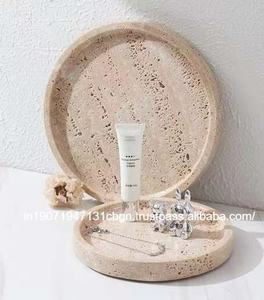 Plateau de service rond en marbre blanc et vert naturel décoratif fait à la main en gros - Product Image 5