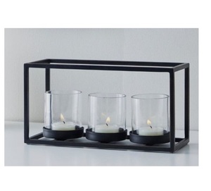 Bougeoir Métal Noir Mat Fil Forme Carrée avec 4 Tasses Ensemble de Verre Support Décoratif de Table - Product Image 6