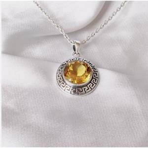 Pendentif rond élégant en argent sterling 925 avec pierre précieuse citrine, bijoux fins à porter tous les jours, pendentifs et breloques de qualité supérieure, unisexe - Product Image 4