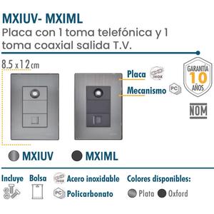 Connettore telefonico, MXIML-002, 2 pezzi, presa telefonica/coassiale, RJ11 CAT3, argento/oxford, acciaio inossidabile/PC. - Product Image 2