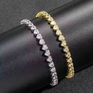 Trendy Designer 2.5mm Heart-Shaped Lab Grown Diamond <b>Tennis</b> Chain Yellow Gold Plated for All Genders Wedding Engagement IGI Gift - Product Image 5