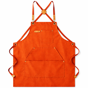 Tablier classique en toile orange avec ceinture réglable, tablier de nettoyage avec poches, résistant à l'eau, durable - Product Image 1