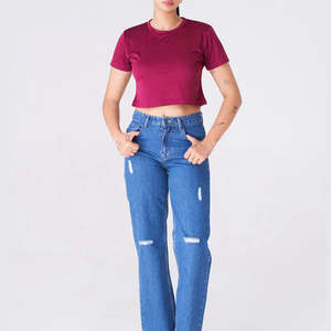 Top corto de algodón para mujer, camiseta con diseño suelto, decoración bordada al por mayor, impresión Digital, temporada de verano - Product Image 4