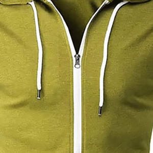 Cremallera frontal sin mangas de mezcla de algodón básico con bolsillos de canguro, cuello con capucha, ropa activa, sudadera de gimnasio de Color sólido para hombres - Product Image 5