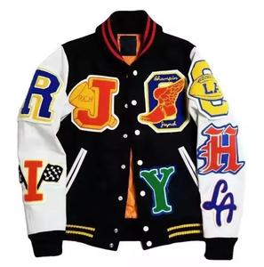 2024 OEM Customized HIGH STREET Bomber <b>Jacket</b> <b>Men</b> Leather Sleeves Chenille Embroidery Baseball <b>Lettering</b> Varsity <b>Jacket</b> for <b>Men</b> - Product Image 1