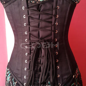 Corsé de Entrenamiento de Cintura de Satén Negro con Varillas de Acero Debajo del Busto y Cierre de Broche - Product Image 6