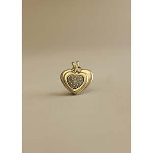 Vintage 10K <b>Solid</b> <b>Gold</b> Double Heart <b>Pendant</b> with 0.2ctw Heart Cut Diamonds Women's Everyday Wear Elegant Jewelry Charm - Product Image 1