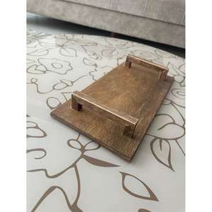 Plateau de service à thé et café Plateau en bambou de style fermier Plateau de collations Plateaux en bois personnalisés avec poignées - Product Image 6