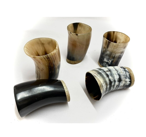 Wholesale Supplier Buffalo Horn <b>Glass</b> <b>Crafts</b> Premium Handcrafted Medieval <b>Glass</b> 5 PCS With Wood Base Natural Horn - Product Image 1
