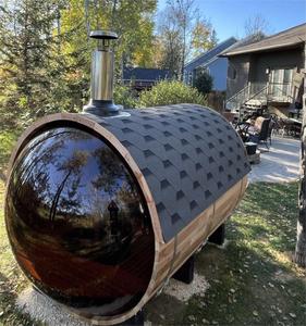 Sauna de barril de cedro rojo canadiense importada, hecha a mano, con calentador Harvia - Product Image 4