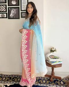 Royal Look Indian Bollywood Saree Designer Exclusive Georgette Sari Party Wear Impresionante Look Trendy Showstopper Superventas - Product Image 3