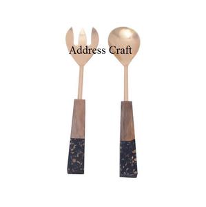 Herramientas ecológicas para ensalada, recién llegado, juego de servidor de ensalada de acero inoxidable, juego de vajilla con mango de madera y terrazo para uso doméstico/Hotel - Product Image 1