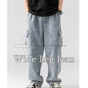 กางเกงยีนส์ขาบานสำหรับผู้ชายกางเกงเอวต่ำแบบลำลองออกแบบโลโก้ได้ตามต้องการ - Product Image 4