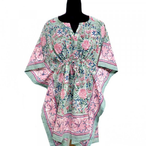 Nouvel ensemble kaftan indien élégant de taille unique, en pur coton imprimé à la main, idéal pour la plage, grandes tailles, vente en gros - Product Image 1