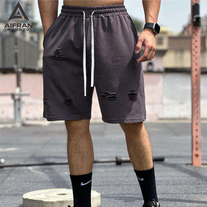 Pantalones Cortos Deportivos Desgastados para Hombre AIFRAN, Pantalones Cortos Deportivos Vintage Rotos, Pantalones Cortos de Entrenamiento de Algodón Premium - Product Image 3