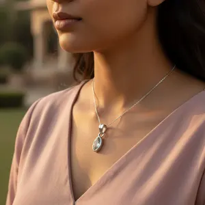 จี้เงินแท้ 925 ทรงมาร์ควิส ประดับพลอย ชุบทองคำขาวและโรเดียม สำหรับเครื่องประดับผู้หญิง - Product Image 3