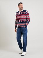 Erwachsenen-Weihnachtspullover England Wappen Marineblau Jacquard-Strick Pullover Schneeflocken-Rundhalsausschnitt Feiertags-Sweater Fußball-Fan
