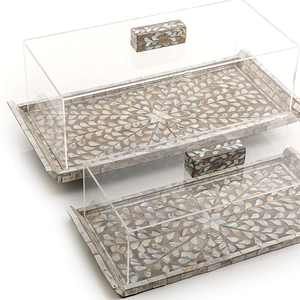 Plateau de service luxueuses en mère de perle, avec couvercle en acrylique, taille personnalisée, fait à la main - Product Image 1