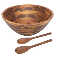 Ensaladera de madera de acacia de alta calidad con servidores tallados a mano estilo americano al por mayor buen precio de la fábrica de Vietnam