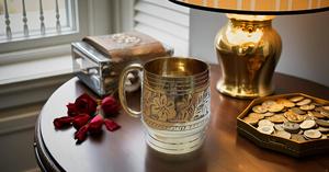 Elegant Mughlai Designed Handmade Brass <b>Cup</b> with C-Shape Handle 6 Ounce Capacity Glass Beer Steins - Product Image 4
