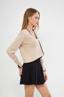 Damen Klassische V-Ausschnitt Strickjacke mit Kontrastbesatz Langarm Einfarbiges Casual-Oberteil