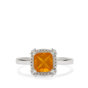 Bague en opale de feu américaine orange 1,19 ct avec zircon blanc, en argent sterling plaqué rhodium, sertissage géométrique animalier - Product Image 2