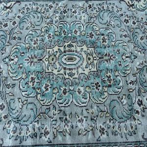 Alfombra Turca Vintage de 6.3x9.8 pies, Alfombra Grande, Alfombra de Lana con Diseño Floral Azul Verde - Product Image 5