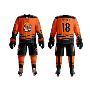 Uniforme de hockey sobre hielo de equipo personalizado de alta calidad Nuevo diseño con nombre OEM Material de poliéster Impresión por sublimación Uniforme de hockey sobre hielo - Product Image 1