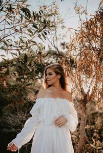 ชุดแม็กซี่เดรสแต่งงานเอวเอ็มไพร์ผูกเอวสไตล์โบฮีเมียนชุดเดรสชายหาดผ้าฝ้ายออร์แกนิกธรรมชาติสำหรับฤดูร้อนมีการตกแต่งด้วยลูกไม้ - Product Image 3