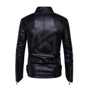 Chaqueta de cuero de talla grande al por mayor, chaqueta de cuero para uso en exteriores, chaqueta de cuero para hombre con cuello vuelto - Product Image 3