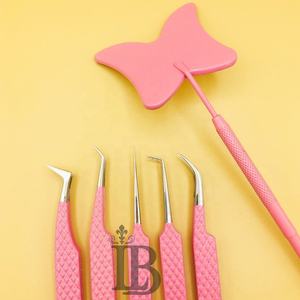 Pince à épiler pour extensions de cils en vente, pince à épiler en acier inoxydable rose papillon miroir, logo personnalisé offert - Product Image 5