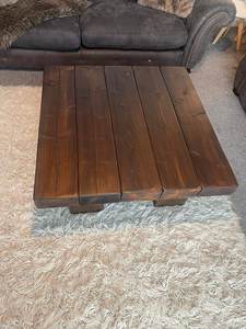 Table basse en bois massif rustique faite à la main, extra large, extra large, 1m x 1m, table basse en bois robuste, table basse de style rustique - Product Image 4